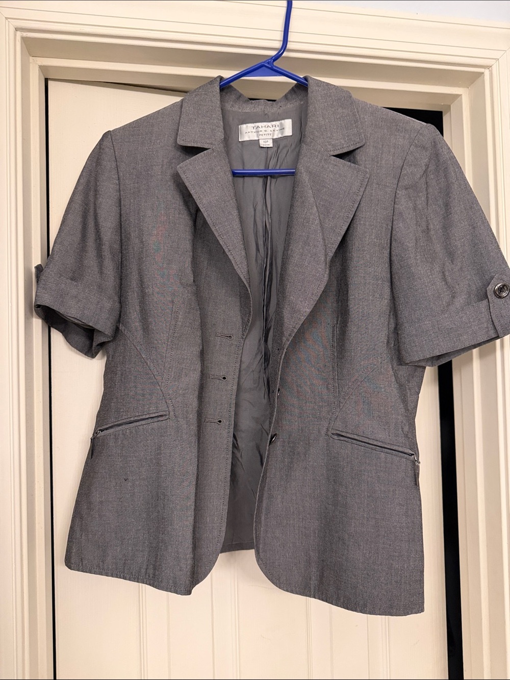 Tahari ASL Gray Short-Sleeve Blazer